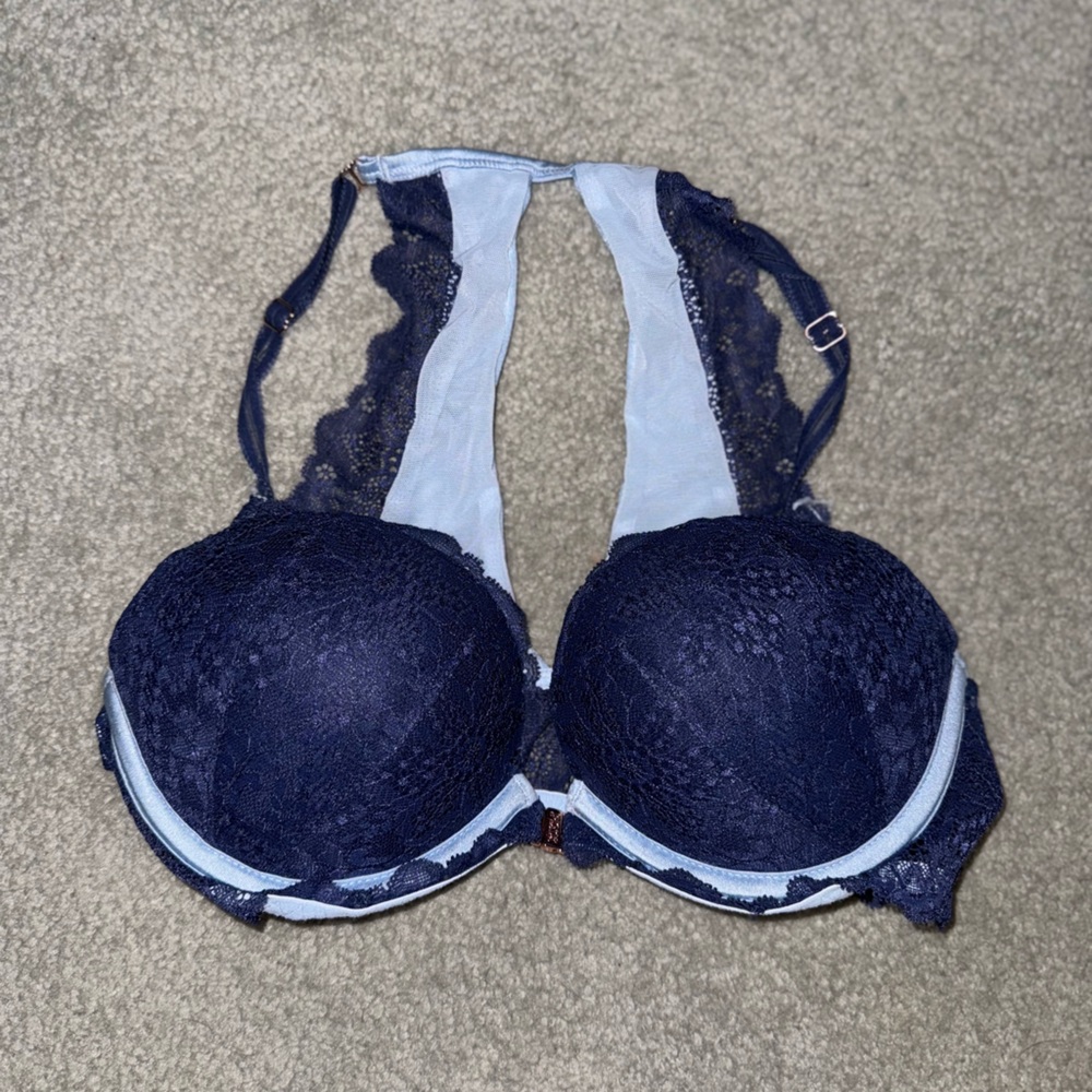 Blue PINK lace bra